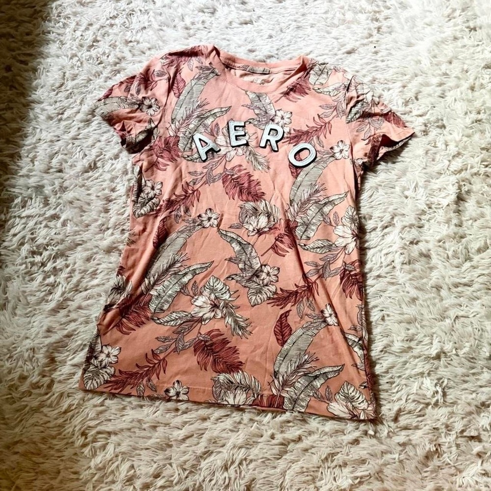 Aero Spellout Floral Y2K Babydoll Tee Womens L Varsity Preppy Gorpcore Urban